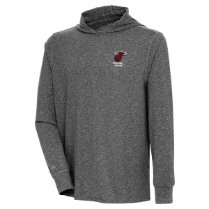 Antigua Miami Heat Heather Black Saga Chic Long Sleeve Hoodie T Shirt