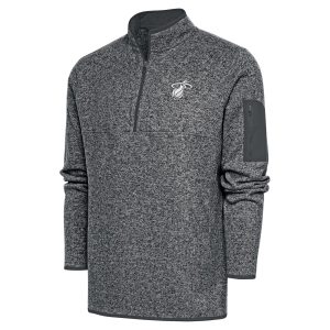 Antigua Miami Heat Heather Gray Metallic Logo Fortune Trendy Quarter Zip Jacket