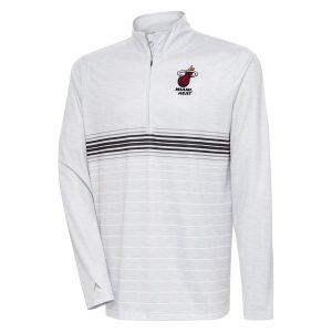 Antigua Miami Heat Heather Gray/Black Bullseye Quarter Zip Chic Pullover Top