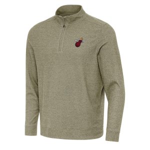 Antigua Miami Heat Olive Subtle Unique Quarter Zip Sweatshirt