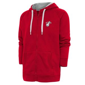Antigua Miami Heat Gorgeous Red Metallic Logo Victory Raglan Full Zip Hoodie
