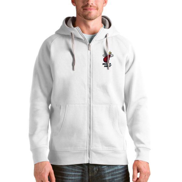 Antigua Miami Heat Fabulous White Logo Victory Full Zip Hoodie
