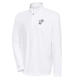 Antigua Premium Miami Heat White Metallic Logo Tribute Quarter Zip Top