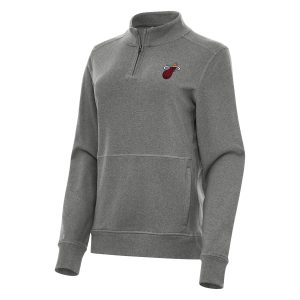 Antigua Miami Heat Women's Heather Black Crush Fabulous Quarter Zip Fleece Sweatshirt