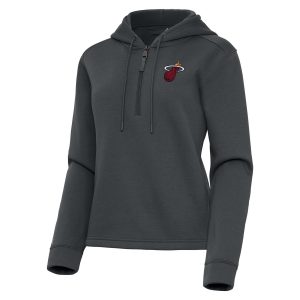 Antigua Miami Heat Trendy Women's Pewter Contemporary Quarter Zip Hoodie