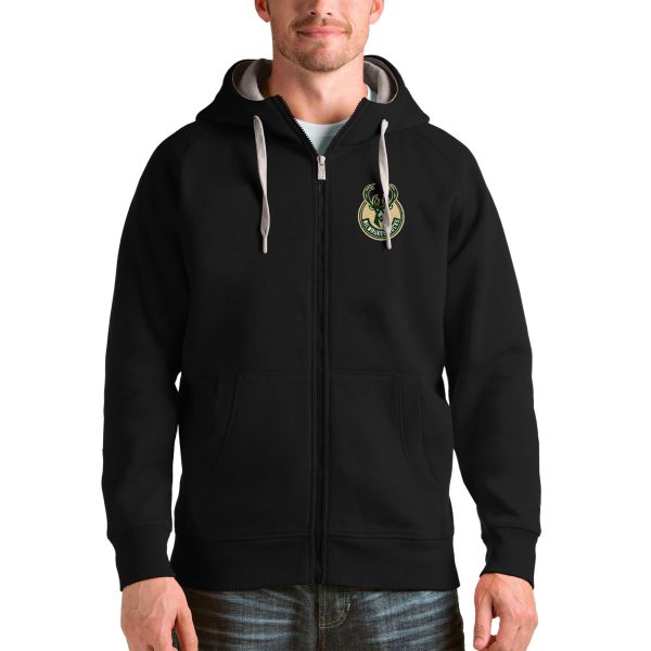 Antigua Milwaukee Bucks Black Elegant Logo Victory Full Zip Hoodie