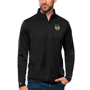 Antigua Milwaukee Bucks Black Tribute Quarter Zip Stylish Pullover Top
