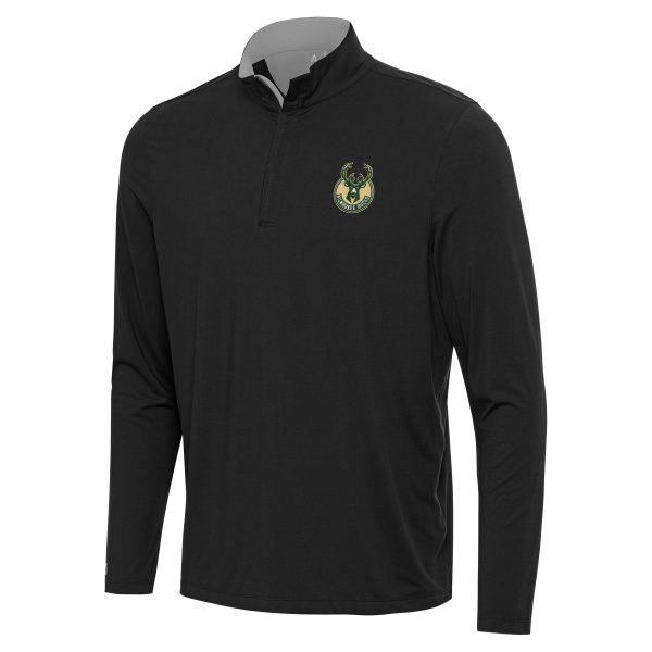 Antigua Milwaukee Bucks Black/Gray Content Unique Quarter Zip Top
