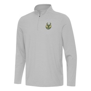 Antigua Milwaukee Bucks Gray Twine Chic Quarter Zip Top