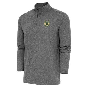 Antigua Milwaukee Bucks Heather Black Hunk Quarter Eye - catching Zip Pullover Top