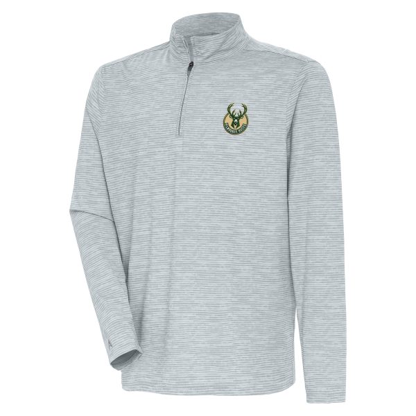 Antigua Milwaukee Bucks Heather Gray Determined Quarter Stylish Zip Top