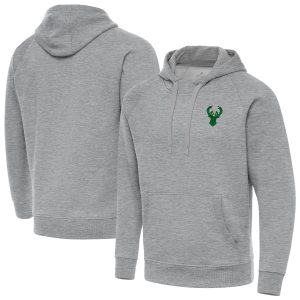 Antigua Milwaukee Bucks Heather Eye - catching Gray St. Patrick's Day Victory Raglan Pullover Hoodie