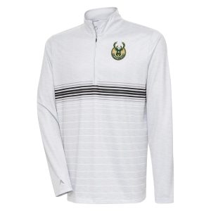 Antigua Milwaukee Bucks Heather Gorgeous Gray/Black Bullseye Quarter Zip Pullover Top