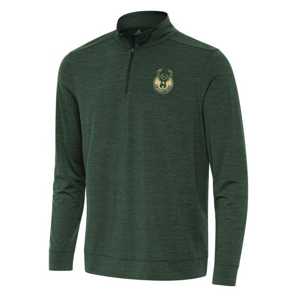 Antigua Milwaukee Bucks Hunter Green Trendy Bright Quarter Zip Top