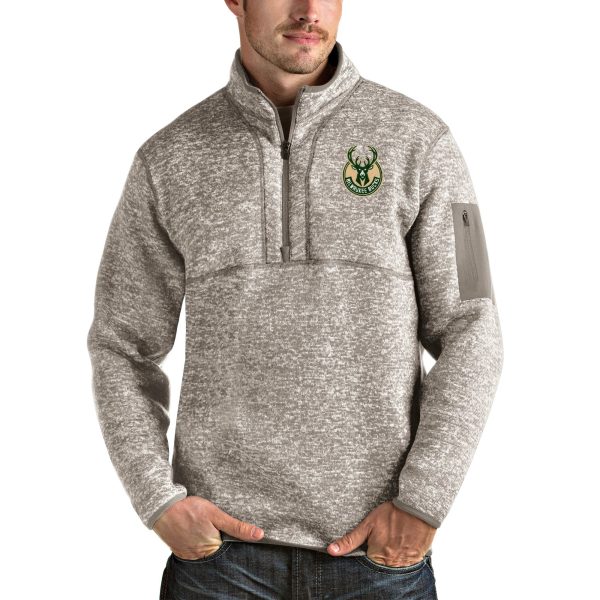 Antigua Milwaukee Bucks Natural Fortune Quarter Zip Pullover Jacket Elegant
