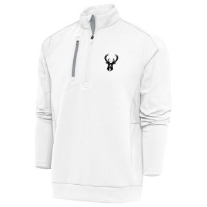 Antigua Milwaukee Stylish Bucks White Metallic Logo Generation Quarter Zip Top