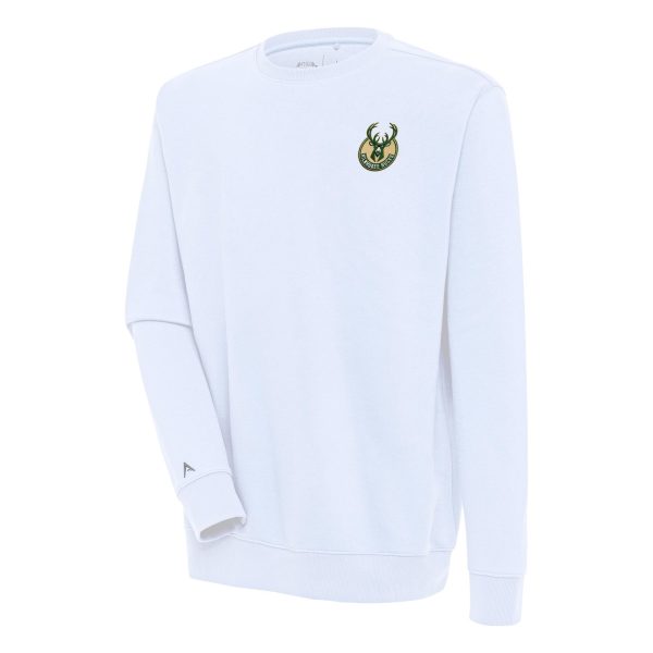 Antigua Milwaukee Bucks White Fabulous Victory Pullover Sweatshirt