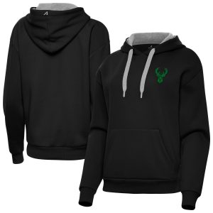 Antigua Milwaukee Bucks Women's Black St. Unique Patrick's Day Victory Pullover Hoodie