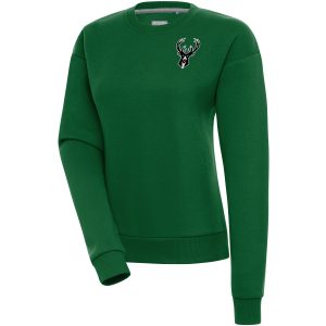 Antigua Milwaukee Premium Bucks Women's Hunter Green Brushed Metallic Victory Pullover Sweatshirt