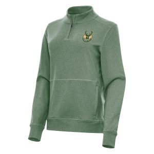 Antigua Chic Milwaukee Bucks Women's Hunter Green Crush Quarter Zip Fleece Sweatshirt