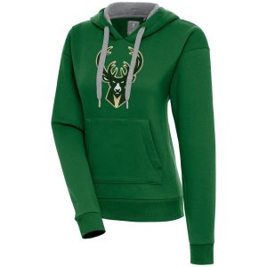 Antigua Milwaukee Bucks Women's Hunter Green Victory Pullover Hoodie Elegant
