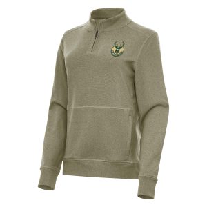 Antigua Milwaukee Bucks Women's Unique Olive Crush Quarter Zip Fleece Sweatshirt