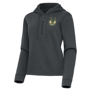 Antigua Milwaukee Bucks Women's Premium Pewter Contemporary Quarter Zip Hoodie