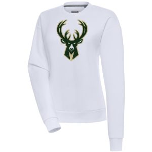 Antigua Milwaukee Bucks Women's White Eye - catching Victory Crewneck Pullover Sweatshirt