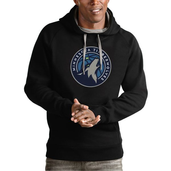 Antigua Minnesota Timberwolves Black Team Logo Victory Pullover Hoodie Unique