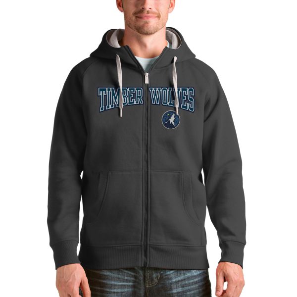 Antigua Minnesota Fabulous Timberwolves Charcoal Victory Full Zip Hoodie