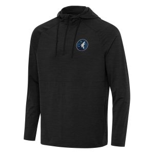 Antigua Minnesota Timberwolves Heather Black Spikes Unique Raglan Quarter Zip Hoodie