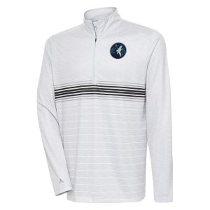 Antigua Minnesota Timberwolves Unique Heather Gray/Black Bullseye Quarter Zip Pullover Top