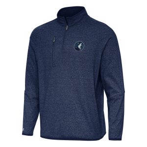 Antigua Minnesota Timberwolves Trendy Heather Navy Certain Quarter Zip Tri Blend Sweatshirt