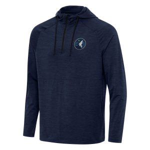 Antigua Minnesota Timberwolves Heather Navy Spikes Raglan Quarter Zip Eye - catching Hoodie