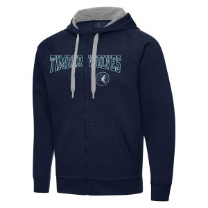 Antigua Minnesota Timberwolves Navy Big & Tall Gorgeous Victory Full Zip Hoodie Jacket