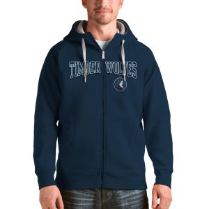 Antigua Minnesota Trendy Timberwolves Navy Victory Full Zip Hoodie