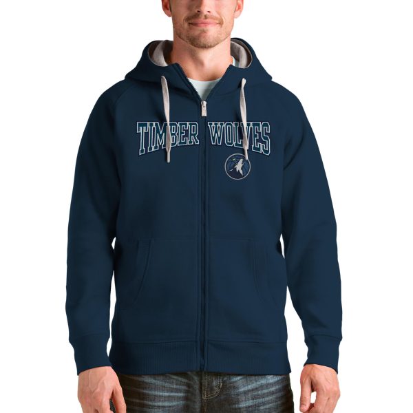 Antigua Minnesota Trendy Timberwolves Navy Victory Full Zip Hoodie