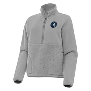 Antigua Minnesota Timberwolves Trendy Women's Gray Figure Half Zip Pullover Sweatshirt