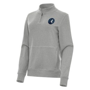 Antigua Minnesota Timberwolves Women's Heather Gray Crush Quarter Zip Chic Fleece Sweatshirt