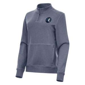 Antigua Minnesota Timberwolves Women's Heather Navy Crush Quarter Zip Fleece Stylish Sweatshirt