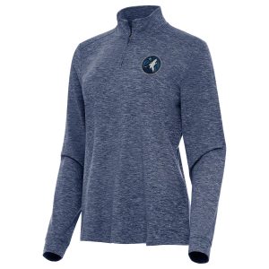 Antigua Minnesota Timberwolves Women's Heather Navy Mentor Quarter Zip Mock Long Sleeve Top Premium