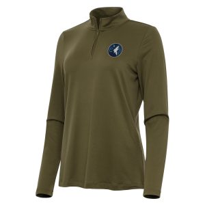 Antigua Minnesota Timberwolves Women's Olive Reprocess Quarter Zip Stylish Top