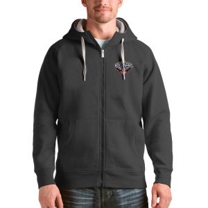 Antigua New Orleans Pelicans Charcoal Logo Eye - catching Victory Full Zip Hoodie