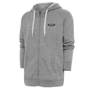 Antigua New Orleans Pelicans Heather Gray Eye - catching Metallic Logo Victory Raglan Full Zip Hoodie