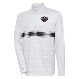 Antigua New Orleans Pelicans Heather Gray/Black Chic Bullseye Quarter Zip Pullover Top