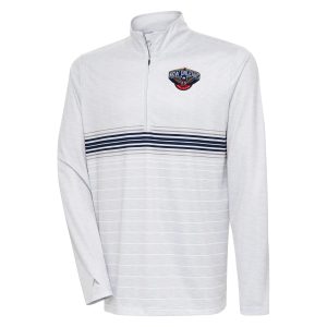 Antigua New Orleans Pelicans Heather Gray/Navy Bullseye Quarter Fabulous Zip Pullover Top