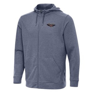 Antigua New Orleans Pelicans Heather Trendy Navy Effortless Full Zip Hoodie Jacket