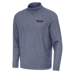 Antigua New Orleans Pelicans Heather Navy Subtle Premium Quarter Zip Sweatshirt
