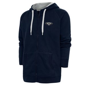 Antigua New Orleans Pelicans Navy Eye - catching Metallic Logo Victory Raglan Full Zip Hoodie