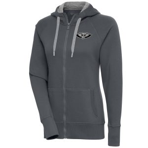 Antigua New Orleans Pelicans Women's Premium Charcoal Brushed Metallic Victory Full Zip Hoodie